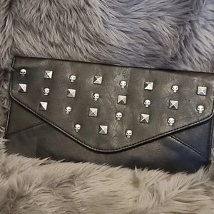 Black Faux Leather Skull/Studded Clutch